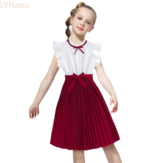 LYHaoo Toddler Girls Sleeveless Solid Dress Dance Party Dresses Clothes,Girls Dresses for School Sizes 7-8 Years Red