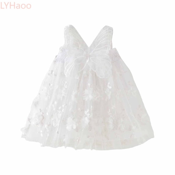 LYHaoo Toddler Girls Sleeveless Suspenders Floral Dress Dance Party Dresses Clothes,Casual Floral Dresses Sizes 2-3 Years White