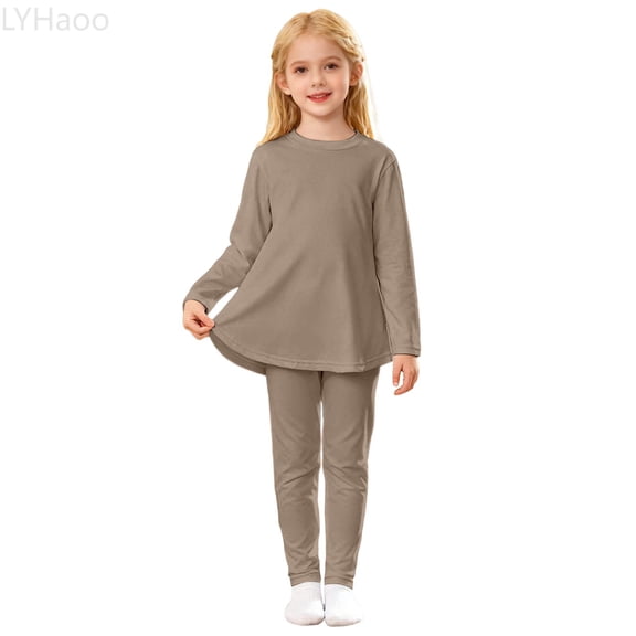 LYHaoo Toddler Girls Two Piece Outfit Long Sleeve Top With Dress And Pants Combo Soft Color For Baby Female Kids Casual Daily Wear Outfits Girls Outfit Sets Sizes 4-5 Years(Brown)