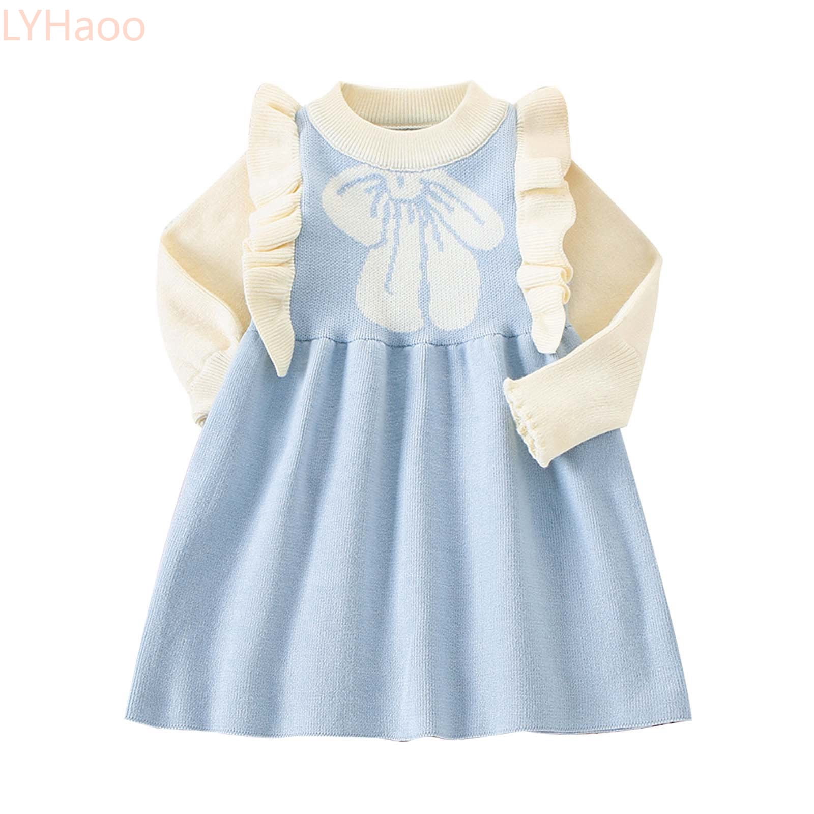 LYHaoo Toddler Girls Warm Ruffle Trim Ribbed Knit Sweater Dress,Dresses ...