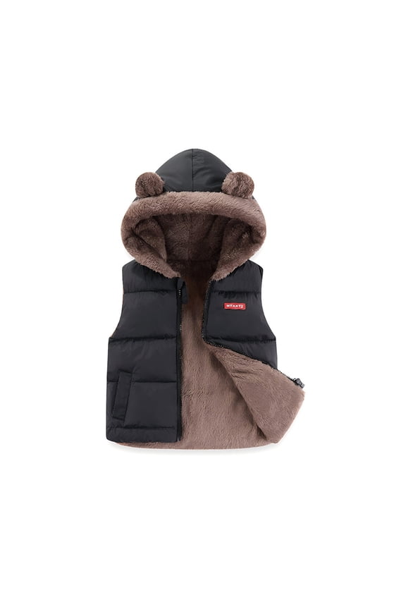 Toddler Kids Baby Boys Girls Hooded Vest Padded Warm Winter Jacket Sleeveless Bear Ears Zipper Up Coat Sizes 12-18 Months Black(Little Kid)