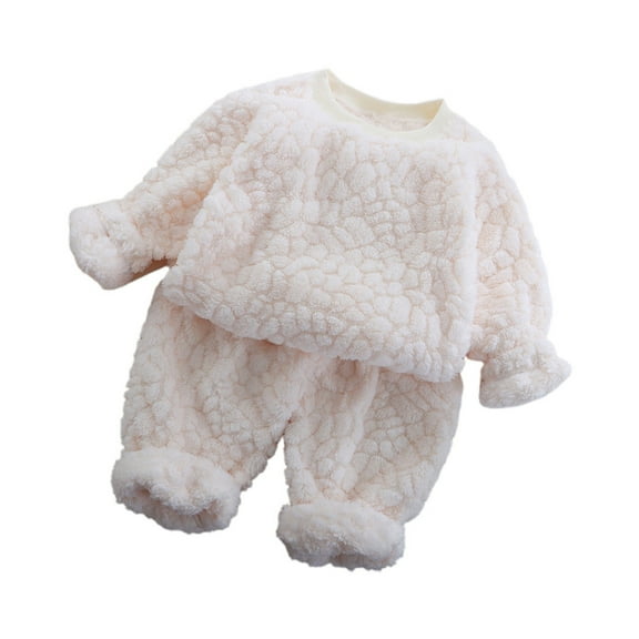 LYHaoo Toddler Kids Boys Girls Winter Pyjama Set Warm Flannel Sleepwear Set Tops and Pants 2 Piece Outfits Soft Pyjamas 11-12 Years(Beige)