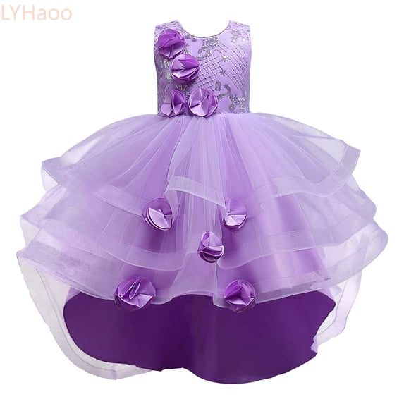 LYHaoo Toddler Kids Girl Dress Summer Sleeveless Flower Princess Dress Catwalk Performance Dress,Girls A Line Dresses Sizes 6-7 Years Purple