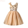 thumbnail image 1 of LYHaoo Toddler Kids Girls Prints Sleeveless Party Hoilday Frocks Court Style Bowknot Dress Princess Clothes,Vintage Girls Dress Sizes 2-3 Years Gold, 1 of 5