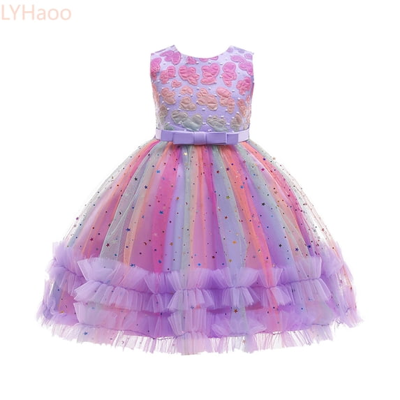 LYHaoo Toddler Kids Girls Prints Sleeveless Party Hoilday Photography Costome Court Style Tulle Mesh Dress Princess Clothes,Girls Casual Dresses Sizes 8-9 Years Purple