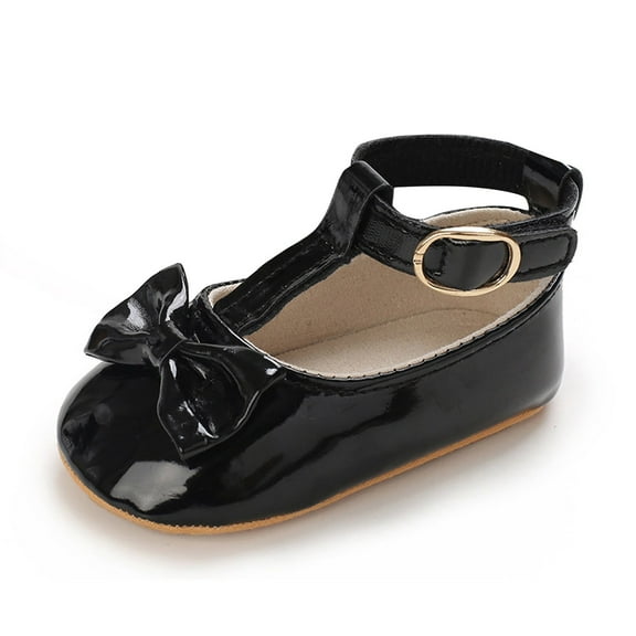 LYHaoo Toddler Kids Girls Soild Bowknot Princress Shoes Soft Sole The Floor Barefoot Non First Prewalker Shoes Sizes 4 Black(Toddler)