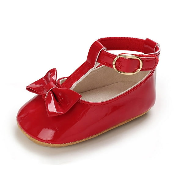 LYHaoo Toddler Kids Girls Soild Bowknot Princress Shoes Soft Sole The Floor Barefoot Non First Prewalker Shoes Sizes 4 Red(Toddler)