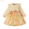 thumbnail image 1 of LYHaoo Toddler Long Sleeve Girls Prints Dresses Party Dance Festival Kids Dress，Little Girls Dresses Sizes 18-24 Months Beige, 1 of 7