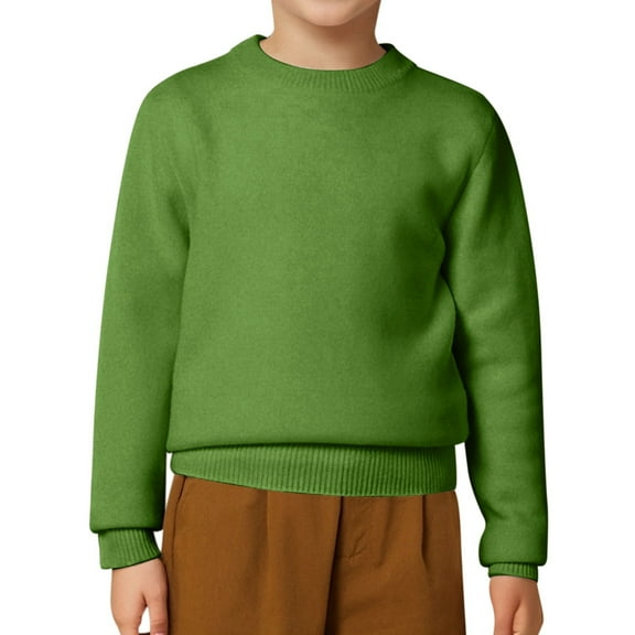 LYHaoo Toddler Sweater Boys Girls Cotton Lightweight Sweaters Crew Neck Solid Color Knit Pullover Long Sleeve Sweaters 10-12 Years(Green)