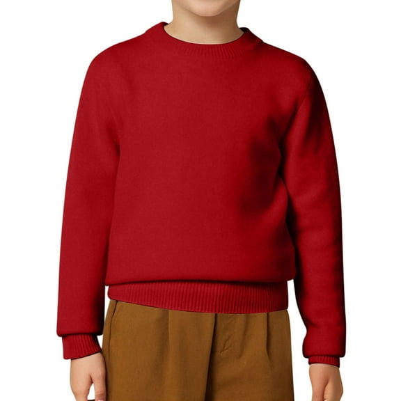 LYHaoo Toddler Sweater Boys Girls Cotton Lightweight Sweaters Crew Neck Solid Color Knit Pullover Long Sleeve Sweaters 12-13 Years(Red)