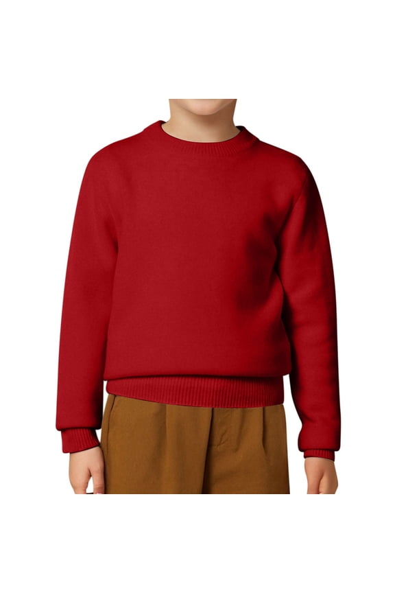Toddler Sweater Boys Girls Cotton Lightweight Sweaters Crew Neck Solid Color Knit Pullover Long Sleeve Sweaters 5-6 Years(Red)
