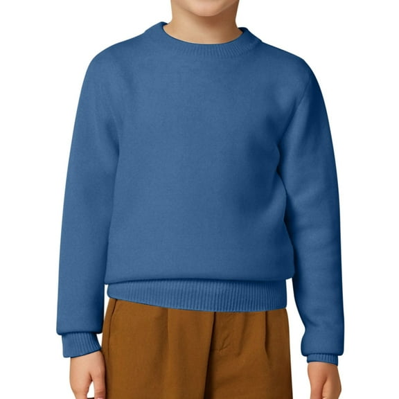 LYHaoo Toddler Sweater Boys Girls Cotton Lightweight Sweaters Crew Neck Solid Color Knit Pullover Long Sleeve Sweaters 8-10 Years(Blue)