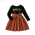 thumbnail image 1 of LYHaoo Trendy Girls Dresses Long Sleeve Casual Print Dress With Heart Pattern Loose Fit Comfortable Elastic Waist For Daily Wear，Casual Floral Dresses Sizes 5-6 Years Black, 1 of 7