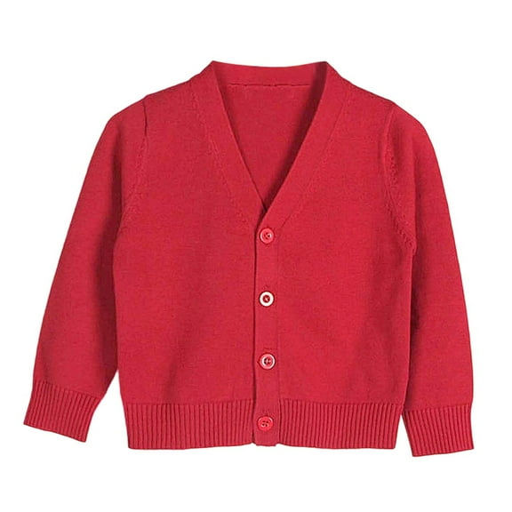 LYHaoo Unisex Boys Girls Cardigans Sweater V-Neck Long Sleeve School Uniforms Button Knit Tops 5-6 Years(Red)