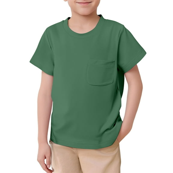 LYHaoo Unisex Kid's Boys Girls Basic Short Sleeve Solid Color T Shirts Pocket Tee Crew Neck Shirt Classic Fit Sizes 3-4 Years Green