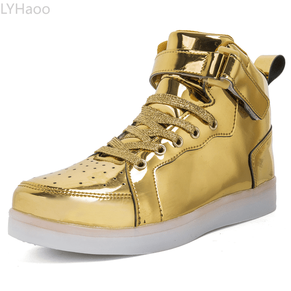 LYHaoo Unisex LED Light Shoes High Top Light Flashing Trainers USB Charging Shoes For Children Sizes 11.5 Little Kid Gold(5-5.6 Years)