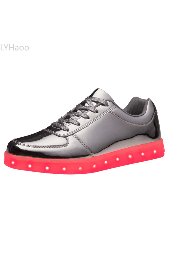 Unisex LED Light Shoes High Top Light Flashing Trainers USB Charging Shoes For Children Sizes 2 Bid Kid Silver(10-10.5 Years)