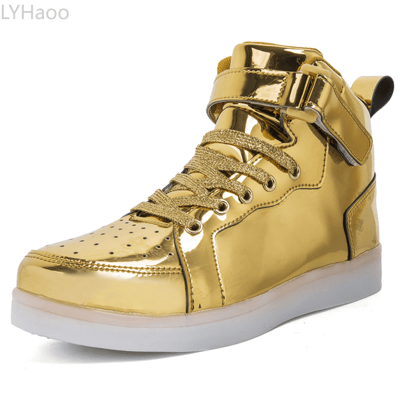LYHaoo Unisex LED Light Shoes High Top Light Flashing Trainers USB Charging Shoes For Children Sizes 3 Bid Kid Gold(11-11.5 Years)
