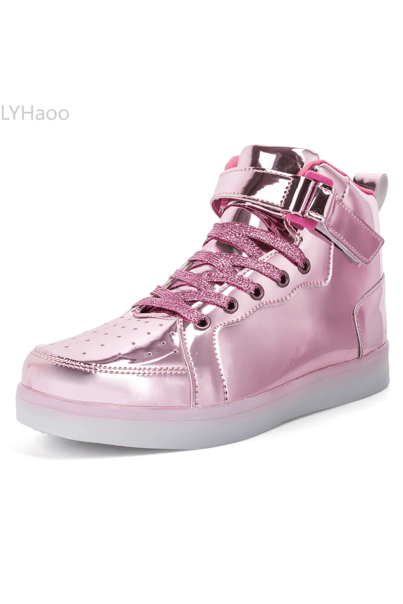 Unisex LED Light Shoes High Top Light Flashing Trainers USB Charging Shoes For Children Sizes 3 Bid Kid Pink(11-11.5 Years)
