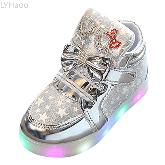 LYHaoo Unisex LED Light Shoes High Top Light Flashing Trainers USB Charging Shoes For Children Sizes 8 Little Kid Silver(2.5-3 Years)