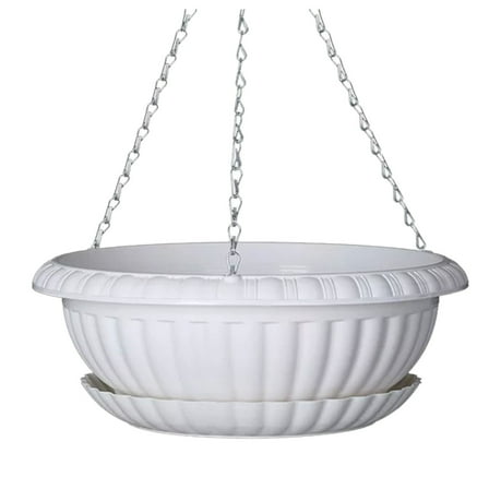 LYINGF 11-inch White Hanging Planter Pots with Drainage Tray - Plastic Plant Baskets with Hooks for Outdoor and Indoor Flowers, Ideal for Garden, Home Porch, and Balcony Decor