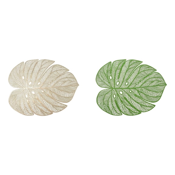 LYINGF 2pcs Leaf Shaped Vinyl Placemats, for Dinner Table, Wipeable and Washable, Oil-Proof, Waterproof, Heat Insulation Mats, for Wedding, Party, Holiday Decoration, Indoor and Outdoor Use