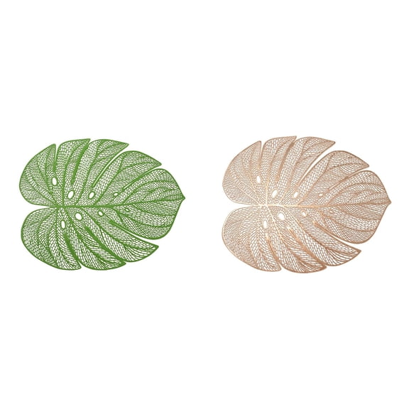LYINGF 2pcs Leaf Shaped Vinyl Placemats, for Dinner Table, Wipeable and Washable, Oil-Proof, Waterproof, Heat Insulation Mats, for Wedding, Party, Holiday Decoration, Indoor and Outdoor Use