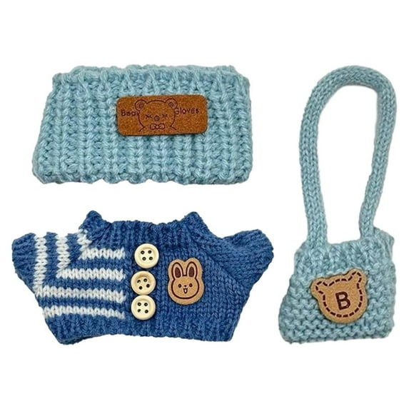 LYINGF 3-Piece Stylish Crochet Doll Sweater Clothes Set for 15cm & 17cm Dolls - Handcrafted Outfit with Exquisite Accessories for Fashionable Dress Up Style and Display Collections