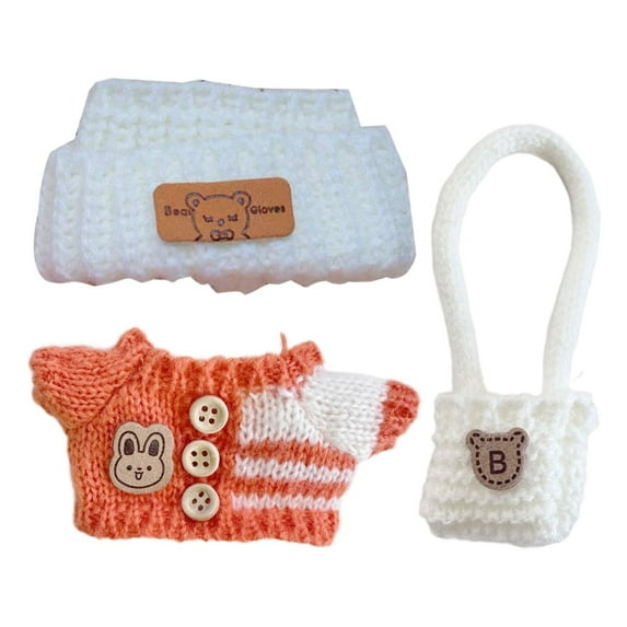LYINGF 3-Piece Stylish Crochet Doll Sweater Clothes Set for 15cm & 17cm Dolls - Handcrafted Outfit with Exquisite Accessories for Fashionable Dress Up Style and Display Collections