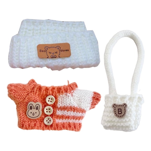 LYINGF 3-Piece Stylish Crochet Doll Sweater Clothes Set for 15cm & 17cm Dolls - Handcrafted Outfit with Exquisite Accessories for Fashionable Dress Up Style and Display Collections