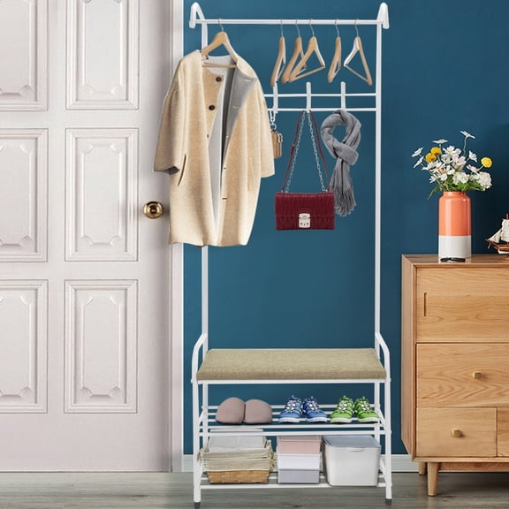 LYINGF 3-in-1 Coat Rack, Hall Tree with Shoe Storage Bench, Entryway Bench with Shoe Storage, Intelligent Design for Shoes, Coats, and Storage, Saves Space in Entryways