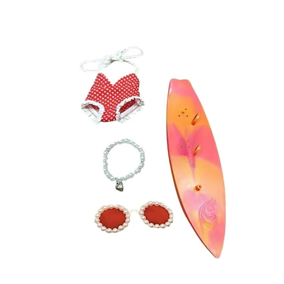 ​LYINGF 4 Piece Summer Swimwear Set for 17cm Dolls - Fabric Swimsuit with Necklace & Sunglasses Accessories, Doll Beach Fashion Collection (No Doll Included)