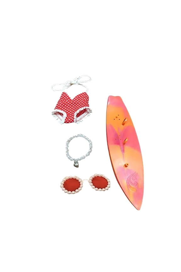 ​LYINGF 4 Piece Summer Swimwear Set for 17cm Dolls - Fabric Swimsuit with Necklace & Sunglasses Accessories, Doll Beach Fashion Collection (No Doll Included)