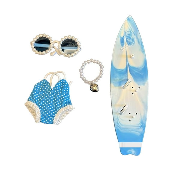 ​LYINGF 4 Piece Summer Swimwear Set for 17cm Dolls - Fabric Swimsuit with Necklace & Sunglasses Accessories, Doll Beach Fashion Collection (No Doll Included)