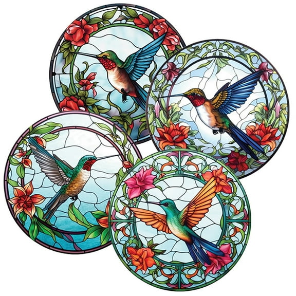 LYINGF 4 Sheets Colorful Hummingbird PVC Electrostatic Glass Sticker, Decorative Window Cling Static Cling Decal for Home, Office, and Storefront Decoration, Removable and Reusable