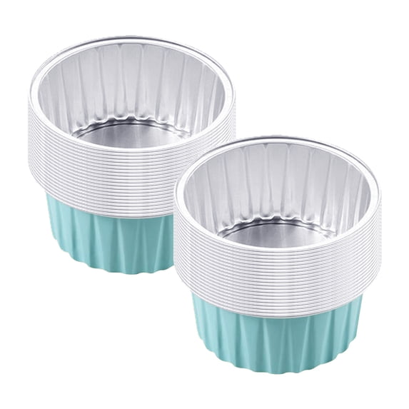 LYINGF 40 PCS Reusable Round Aluminum Foil Tin Cups, Disposable Muffin Cups and Cupcake Pans for Baking, Air Fryer, Freezer, and Oven Safe Tin Foil Containers for Individual Portions