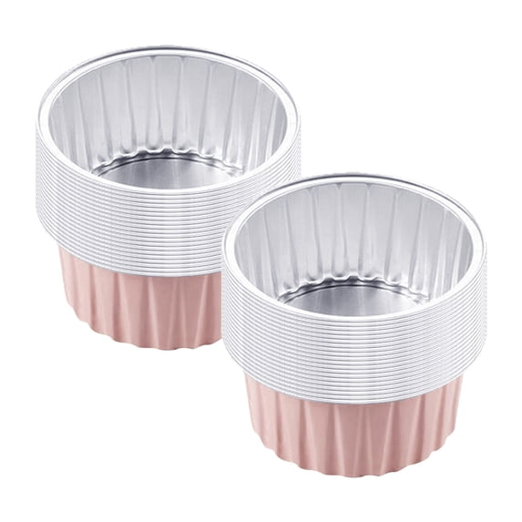 LYINGF 40 PCS Reusable Round Aluminum Foil Tin Cups, Disposable Muffin Cups and Cupcake Pans for Baking, Air Fryer, Freezer, and Oven Safe Tin Foil Containers for Individual Portions