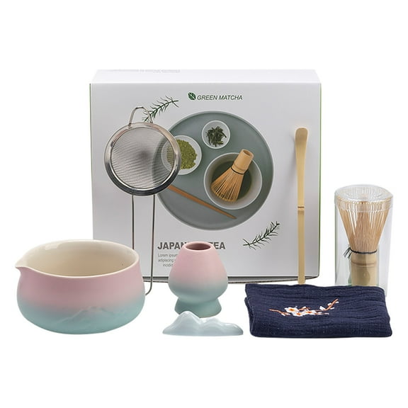 LYINGF 7 Piece Matcha Tea Set, Standard Size Ceramic Bowl with Bamboo Whisk, Spoon, Holder, Strainer, Container and Caddy, Complete Kit for Traditional Tea Ceremonies