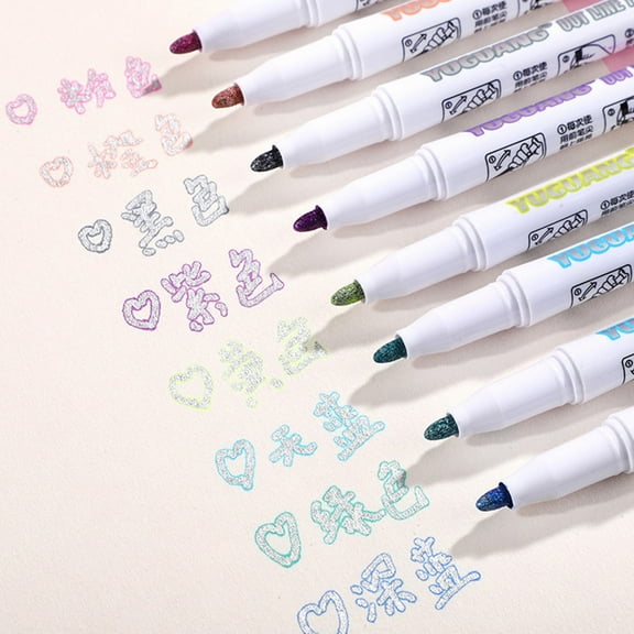 LYINGF 8 PC Double Line Outline Pen, Double Lne Pen, Dream Color Highlighter Pen, Outline Pen, Drawing Pen, Writing Pen, 2 Line Pens, Double Line Marker Pens for Art, Dual Line Pen, Outline Marker