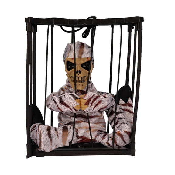 LYINGF Animated Skeleton Prisoner Cage with Motion Sensor - Sound Activated Light-Up Halloween Decoration for Indoor/Outdoor Scenes, Dynamic Haunted House Prop (Batteries Not Included)