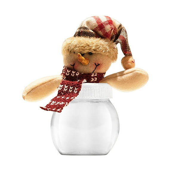 LYINGF Christmas Candy Jar with Santa Snowman Ornament, Plastic Novelty Cookie Storage Container with Plush Doll Lid, Festive Decorative Box for Xmas Goods and Sugar Treats