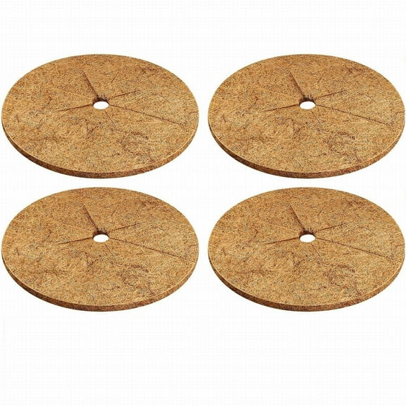 LYINGF Coconut Mulch Disc Coconut Disc Pack Of 4 45 Cm Diameter Natural Tree Protector Mat Plant Cover Ring Coconut Coir Discs Tree Mats Mulch Rings for Indoor Outdoor Trees Plants