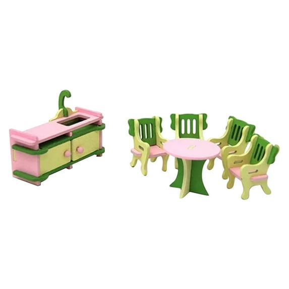 LYINGF Colorful Wooden Doll House Furniture, Wood Miniature Bathroom/Living Room/Bedroom/Kitchen House Furniture Dollhouse Doll Decoration Accessories Pretend Play Kids Toy