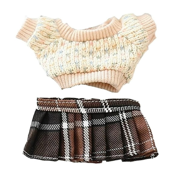 LYINGF Crocheted Sweater and Pleated Skirt Set for Dolls - Handmade Style Doll Clothes Compatible with 15cm & 17cm Dolls, Premium Clothing Set for Fashion Display
