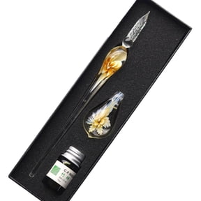 LYINGF Floral Glass Dip Pen Elegant Writing Instrument in Orange, 3-Piece Set Presented in a Gift Box, Ideal for Calligraphy, Artwork, and Ink Writing, Suitable for Office or Home Supplies