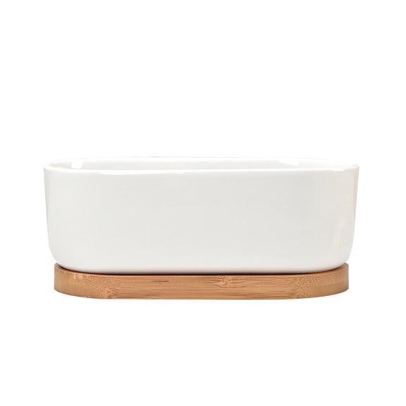 LYINGF Flower Pot Ceramic with Tray Border Small Flower Pot White Porcelain White Simple Rectangular Special Pot,Modern Unglazed White Ceramic Indoor Plant Pot with Drainage Hole