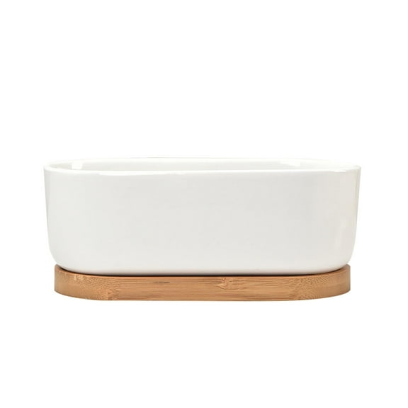LYINGF Flower Pot Ceramic with Tray Border Small Flower Pot White Porcelain White Simple Rectangular Special Potm,Rectangular Succulent Planter Window Box 