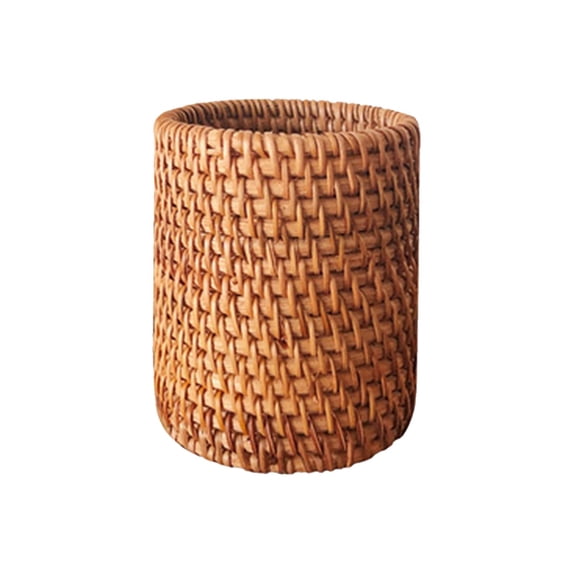 LYINGF Hand Woven Tea Braided Pen Holder and Storage Box, Handmade Multi-Functional Woven Basket, for Office and Home Desktop Organizer, Kitchen Utensil Cutlery, Makeup Brush Holder, Cylinder Shape