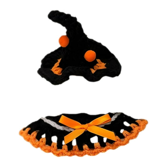 ​​LYINGF Handmade Knitted Witch Pumpkin Outfit for 17cm Dolls - Artisanal Costume Set with Vintage Style, Detailed Doll Dress-Up Collection for Themed Displays​​