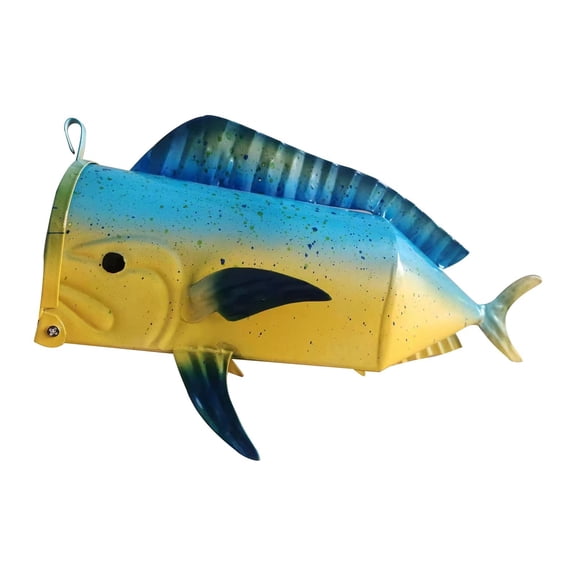 LYINGF Mahi Mahi (dolphin Fish) Mailbox Garden Dolphin Fish Shape Iron Post Box, Large Metal Mail Box,Fishing Lure Mailbox with Mounting Hardware for Outside of Residential Home